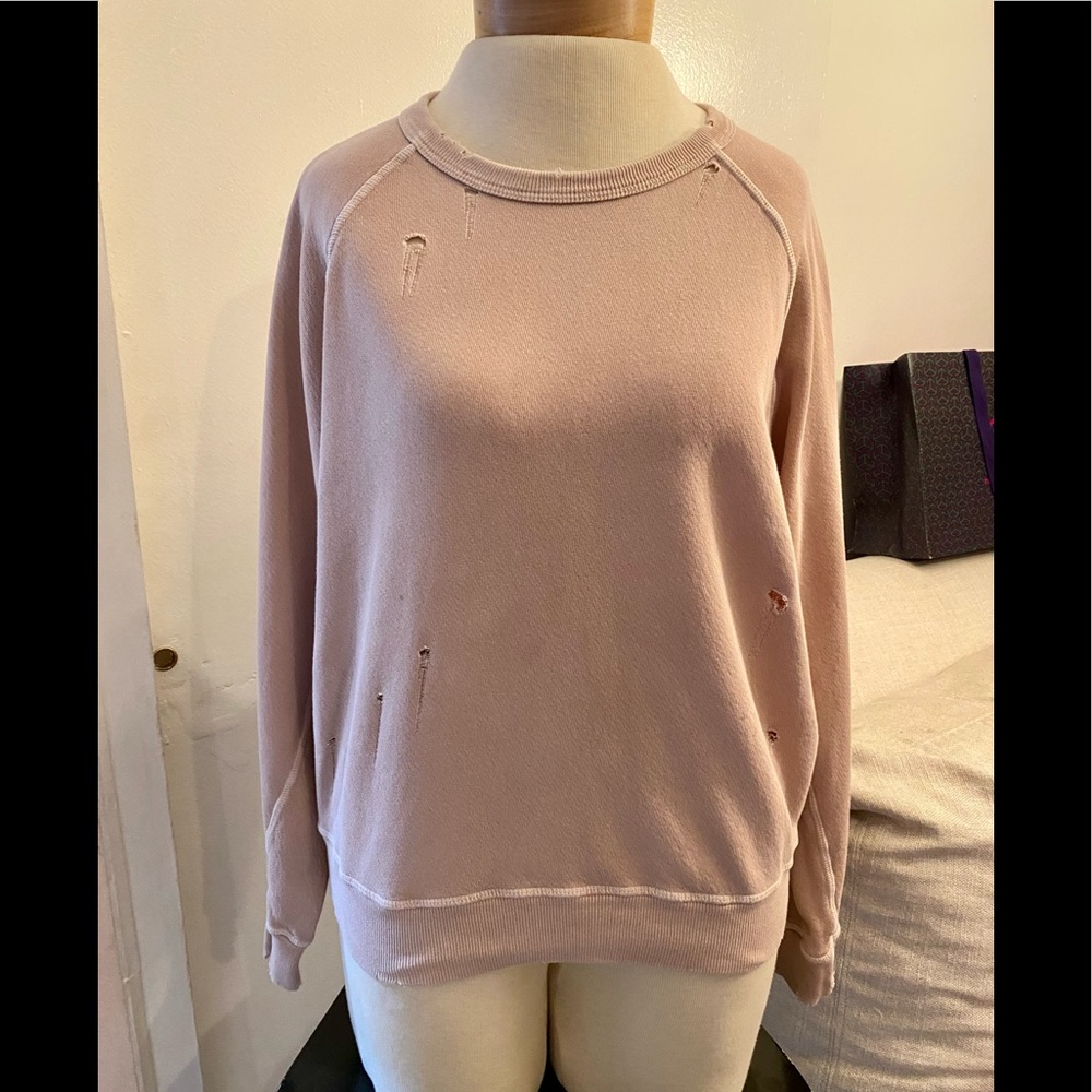THE GREAT. Pink Distressed Sweatshirt